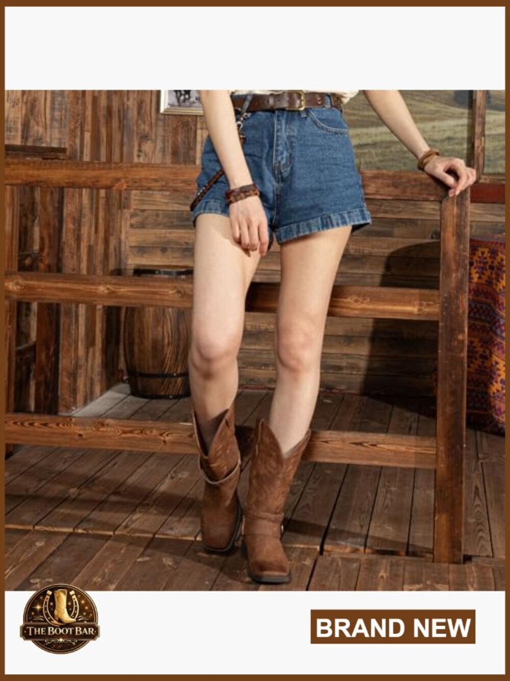 Faux Leather Square Toe Cowboy Boots with Detachable Buckles Pull On - Picture 2 of 7
